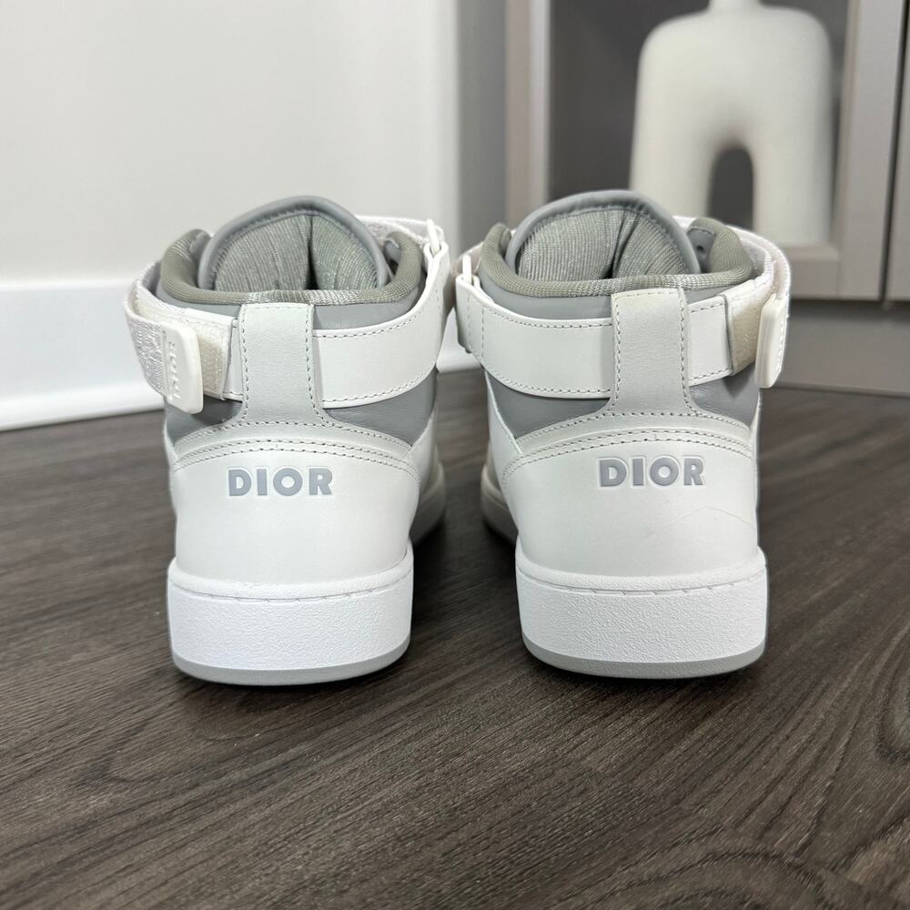 DIOR B27 High Top White Gray Monogram Strap Sneakers 40 NEW Lace up Leather Logo - Picture 6 of 7